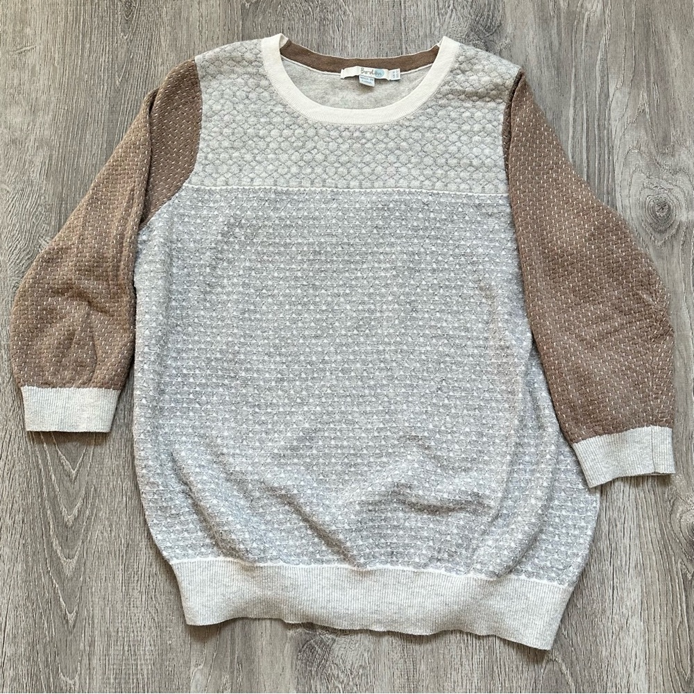Boden Cream and Brown Textured Crew Neck‎ Sweater